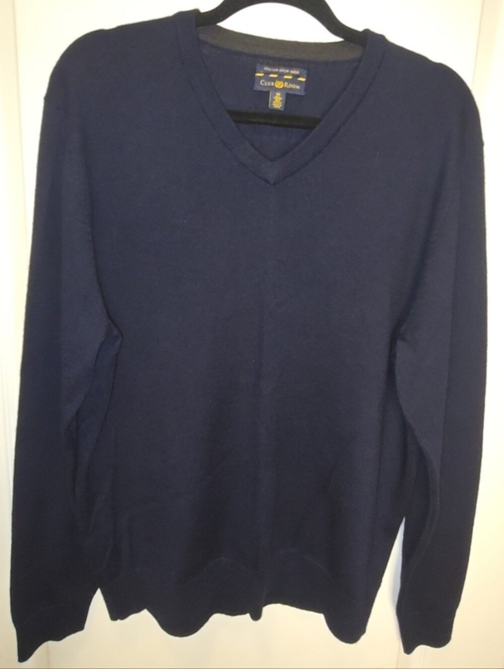 Club Room Men's Merino Wool Blend V-Neck Pullover Sweater Navy Blue Size M